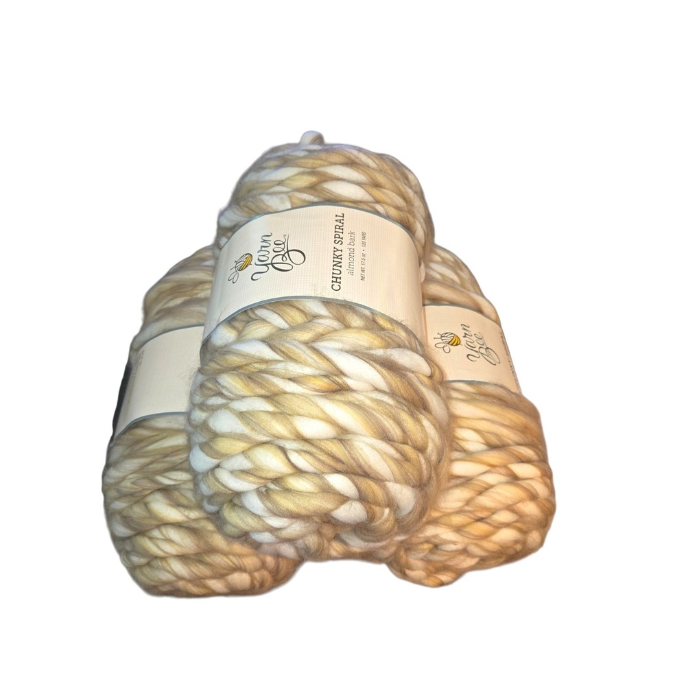 Yarn Bee Chunky Spiral Yarn 3 Rolls Almond Bark Tan White Jumbo Discontinued
